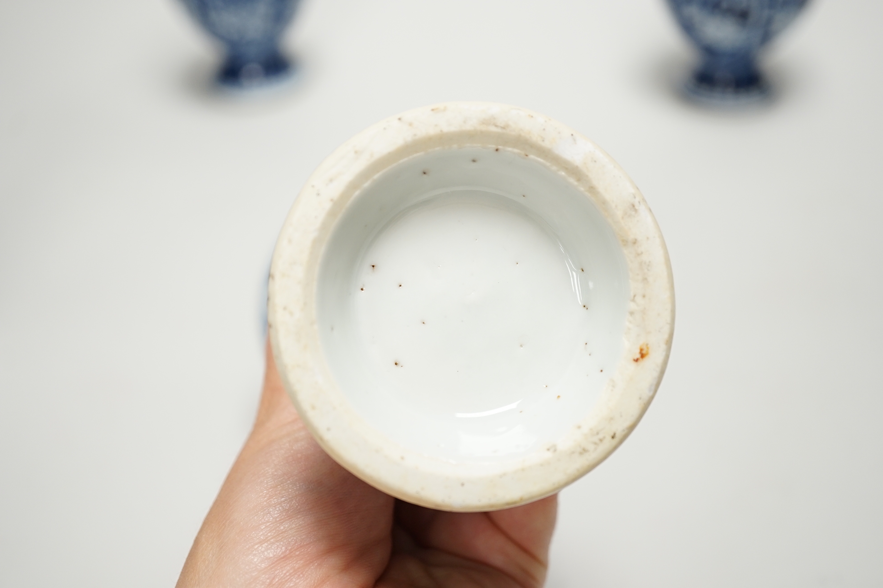 Four Chinese Kangxi period blue and white small vases, tallest 16cm high